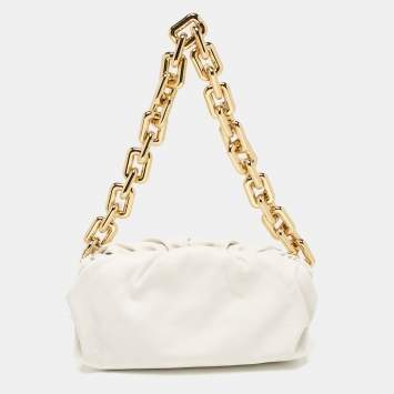 Pre Owned Bottega Veneta White Leather The Chain Pouch Bag