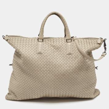 Pre Owned Bottega Veneta Grey Intrecciato Nappa Leather Maxi Convertible Tote