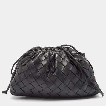 Pre Owned Bottega Veneta Black Intrecciato Leather Mini The Pouch Bag