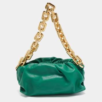 Pre Owned Bottega Veneta Green Leather The Chain Pouch Bag