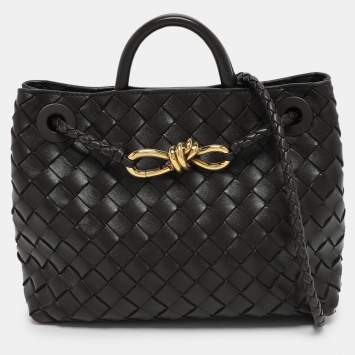 Pre Owned Bottega Veneta Brown Intrecciato Leather Small Andiamo Tote
