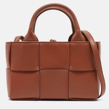 Pre Owned Bottega Veneta Brown Intrecciato Leather Candy Arco Tote