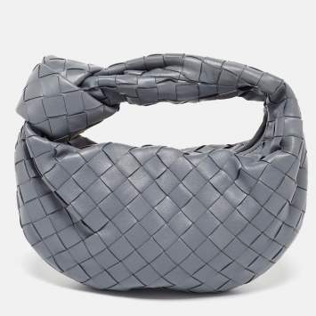 Pre Owned Bottega Veneta Grey Intrecciato Leather Mini Jodie Hobo