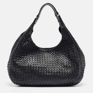 Pre Owned Bottega Veneta Black Intrecciato Leather Campana Hobo