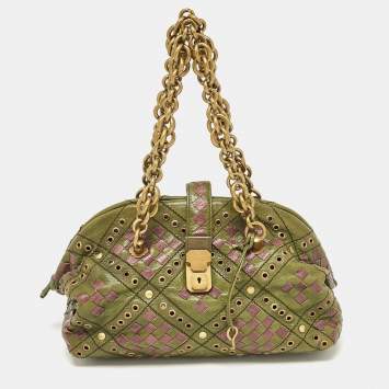 Pre Owned Bottega Veneta Green/Purple Intrecciato Leather Bowler Bag