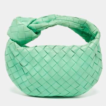 Pre Owned Bottega Veneta Light Green Leather Mini Jodie Hobo