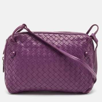 Pre Owned Bottega Veneta Purple Intrecciato Leather Nodini Crossbody Bag