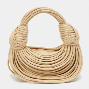 Pre Owned Bottega Veneta Beige Leather Mini Double Knot Hobo