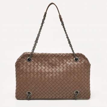 Pre Owned Bottega Veneta Brown Intrecciato Leather Duo Shoulder Bag