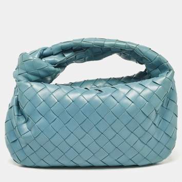 Pre Owned Bottega Veneta Teal Blue Intrecciato Leather Mini Jodie Hobo