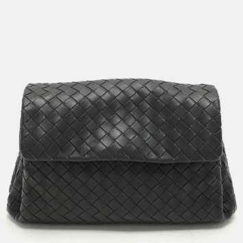 Pre Owned Bottega Veneta Navy Blue Intrecciato Leather Pouch Clutch