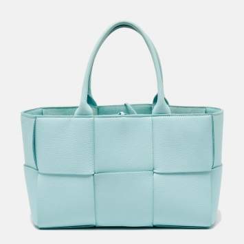 Pre Owned Bottega Veneta Light Blue Leather Small Arco Tote