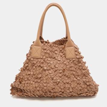 Pre Owned Bottega Veneta Peach Intrecciato Leather Limited Edition 0202/1000 Poussin Paillettes Cabat Tote