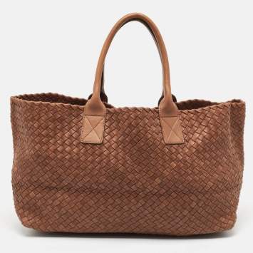 Pre Owned Bottega Veneta Brown Intrecciato Leather Cabat Shopper Tote