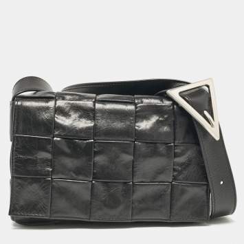 Pre Owned Bottega Veneta Black Intreccio Leather Cassette Crossbody Bag