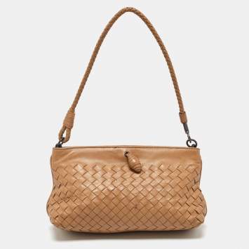 Pre Owned Bottega Veneta Sand Brown Intrecciato Leather Shoulder Bag