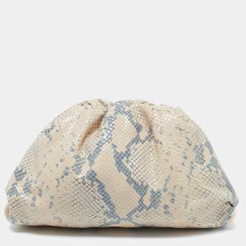 Pre Owned Bottega  Veneta Beige/Blue Python Embossed Leather Teen The Pouch Clutch