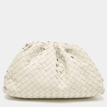 Pre Owned Bottega Veneta Off White Intrecciato Leather Classic The Pouch Clutch