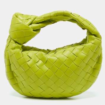 Pre Owned Bottega Veneta Lime Green Intrecciato Leather Mini Jodie Hobo