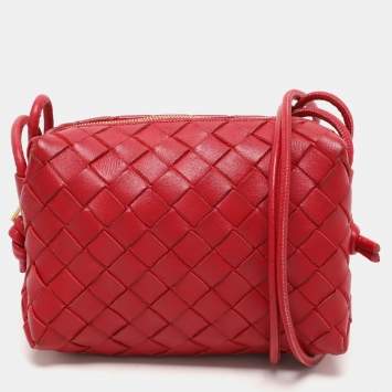 Pre Owned Bottega Veneta Red Intrecciato Leather Loop Shoulder Bag