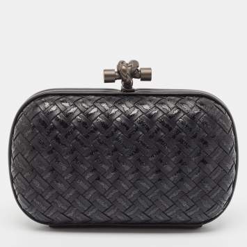 Pre Owned Bottega Veneta Black Intrecciato Leather Knot Clutch