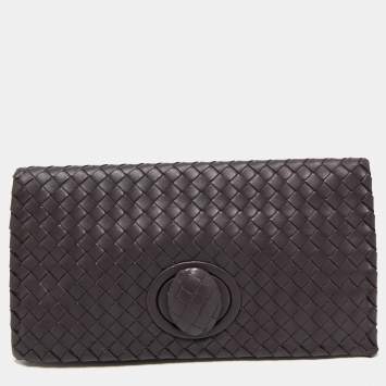 Pre Owned Bottega Veneta Mauve Intrecciato Leather Twist Lock Flap Clutch