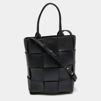 Pre Owned Bottega Veneta Black Intrecciato Leather North South Cassette Tote