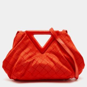 Pre Owned Bottega Veneta Red Increcciato Fabric Small The Point Triangle Bag