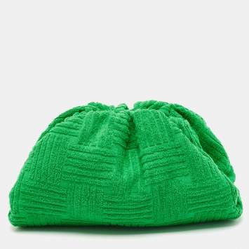 Pre Owned Bottega Veneta Green Terrycloth Fabric Classic The Pouch Clutch