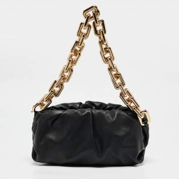 Pre Owned Bottega Veneta Black Leather The Chain Pouch Bag