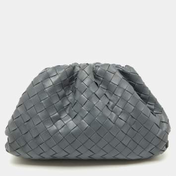 Pre Owned Bottega Veneta Grey Intrecciato Leather Teen Pouch Clutch
