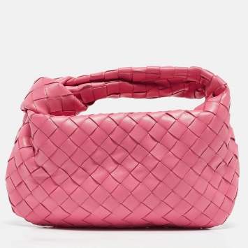Pre Owned Bottega Veneta Pink Intrecciato Leather Mini Jodie Hobo