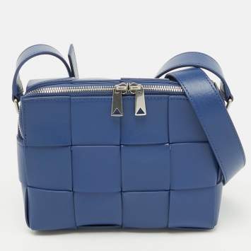 Pre Owned Bottega Veneta Blue Intrecciato Leather Cassette Shoulder Bag