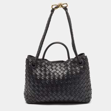 Pre Owned Bottega Veneta Black Intrecciato Leather Medium Andiamo Top Handle Bag