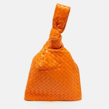 Pre Owned Bottega Veneta Orange Intrecciato Leather Twist Clutch