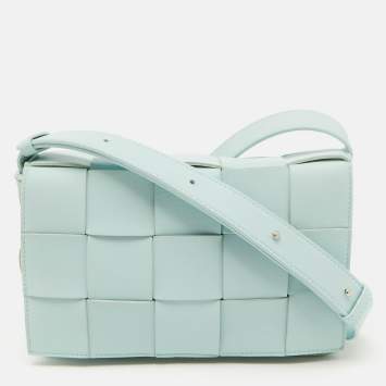 Pre Owned Bottega Veneta Light Blue Leather Cassette Flap Shoulder Bag