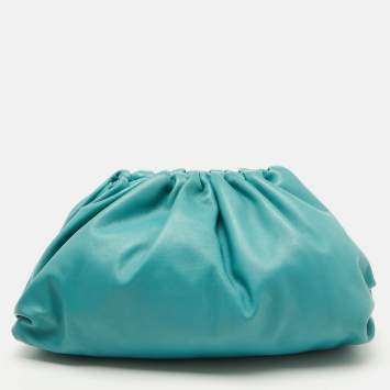 Pre Owned Bottega Veneta Turquoise Blue Leather Teen Pouch Clutch