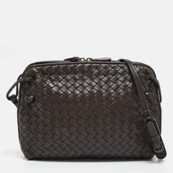 Pre Owned Bottega Veneta Dark Brown Intrecciato Leather Nodini Shoulder Bag