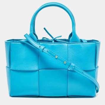 Pre Owned Bottega Veneta Light Blue Intrecciato Leather Mini Arco Tote