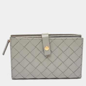 Pre Owned Bottega Veneta Grey Intrecciato Leather French Wallet