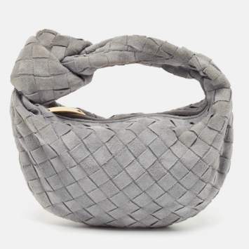 Pre Owned Bottega Veneta Light Blue Intrecciato Suede Mini Jodie Hobo