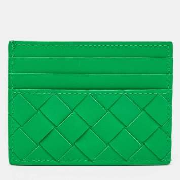 Pre Owned Bottega Veneta Green Intrecciato Leather Card Holder