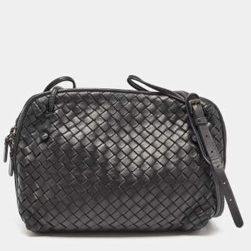 Pre Owned Bottega Veneta Black Intrecciato Leather Nodini Double Zip Crossbody Bag