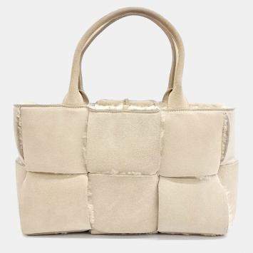 Pre Owned Bottega Veneta Beige Suede Arco Tote Bag