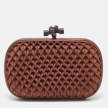 Pre Owned Bottega Veneta Brown Leather Knot Clutch