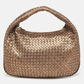 Pre Owned Bottega Veneta Bronze Intrecciato Leather Small Veneta Hobo
