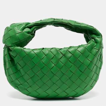 Pre Owned Bottega Veneta Green Intrecciato Leather Mini Jodie Hobo