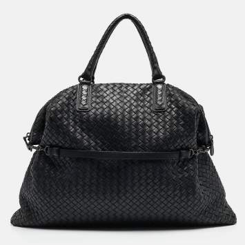 Pre Owned Bottega Veneta Midnight Blue Intrecciato Leather Maxi Convertible Tote