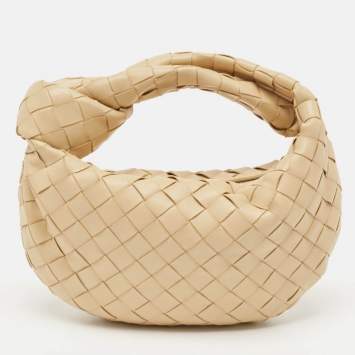 Pre Owned Bottega Veneta Beige Intrecciato Suede Mini Jodie Hobo