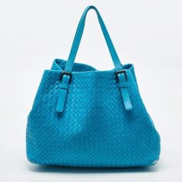 Pre Owned Bottega Veneta Aqua Blue Intrecciato Leather Large Cesta Tote